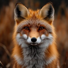 A close-up portrait of a red fox with a soft, blurred background.