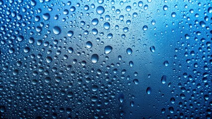 Blue background with water droplets on glass, blue, background, water droplets, glass,raindrops, wet, texture, surface, close-up