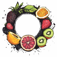 Fresh Fruit Nutrition Healthy Black Frame Stamp