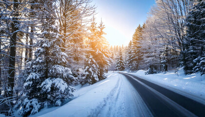 Obraz premium winter road and cold day 