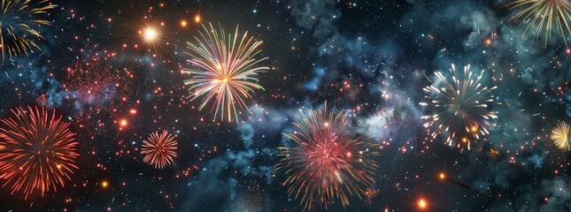 Fototapeta premium Festive Fireworks Against a Starry Sky