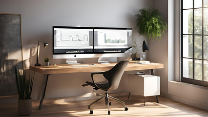 Workstation with modern aesthetics, including a PC desktop computer mockup