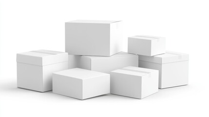 Set of white cardboard boxes isolated on a white background