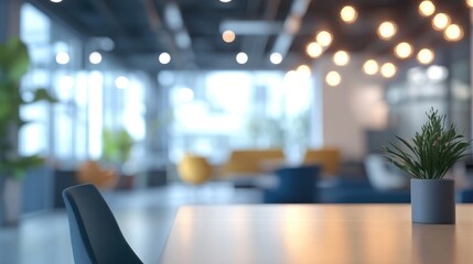 Blurred background of a modern office interior showcasing a contemporary workspace designed for a creative business environment