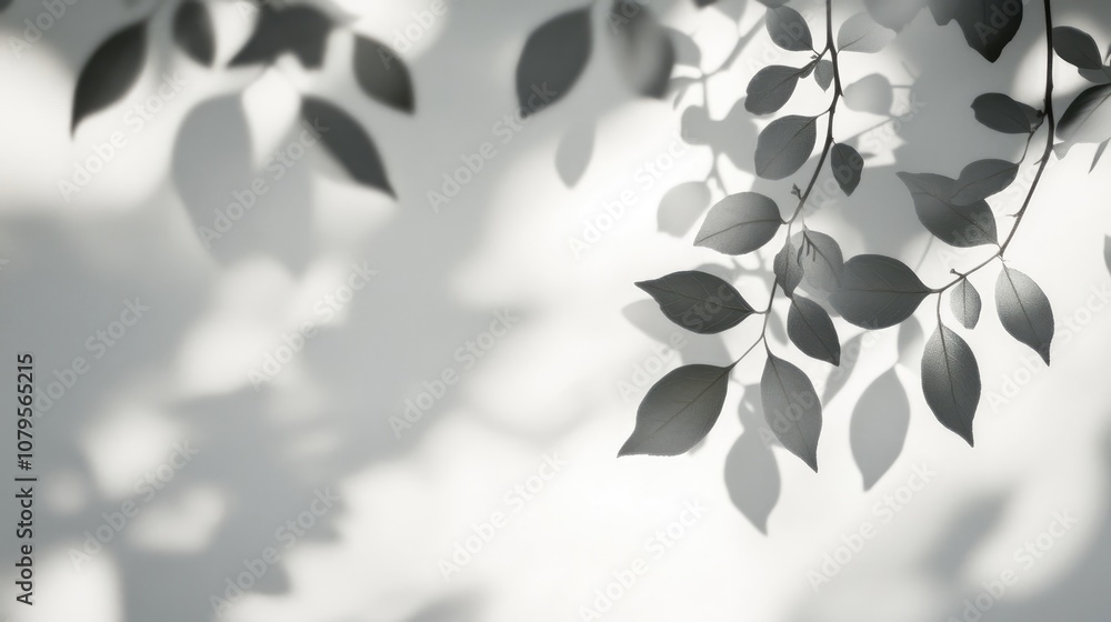 Poster gray shadow of tree leaves and branches cast on a light surface abstract neutral nature theme with a
