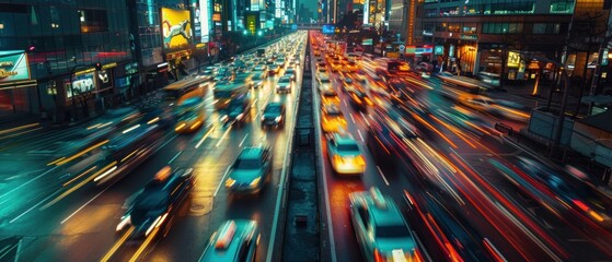 Heavy traffic in modern city, AI generated images