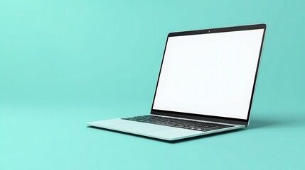 Modern Laptop with Blank Screen on Turquoise Background - Mockup for Technology, Business, and Design Concepts.