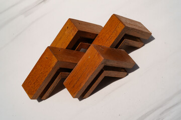 Four Pieces of Wooden Angle Arranged Standing. Piece of wood isolated on white background. Furniture Industry. Isolated objects. White Backgrounds. Graphic Resources