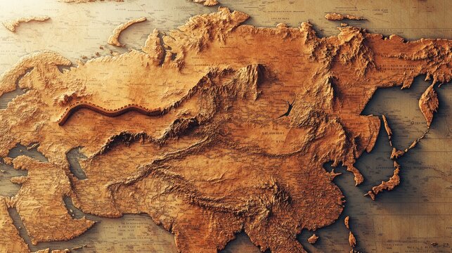 Embossed Map of Central Asia - Powered by Adobe