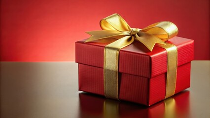 Obraz premium Classic red gift box with gold ribbon, ideal for Christmas or any festive celebration, gift, red, box, gold, ribbon
