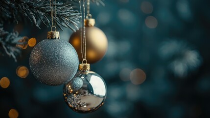 Christmas ornaments set against a dark backdrop