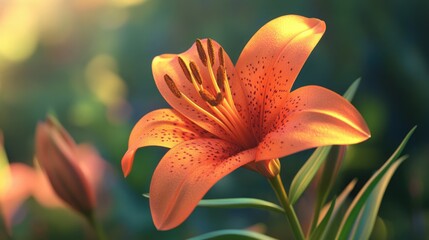 Fototapeta premium A vivid orange lily bloom highlighting its intricate petals and captivating features ideal for nature inspired projects