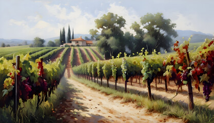 Obraz premium Vineyard Oil Painting Landscape Art