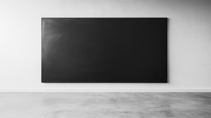 Black Blank Canvas Mockup on White Wall with Concrete Floor for Presentation and Display
