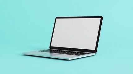 Fototapeta premium Silver Laptop with Blank Screen on Turquoise Background.