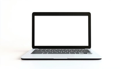 Modern Laptop Computer with Blank Screen Mockup on White Background