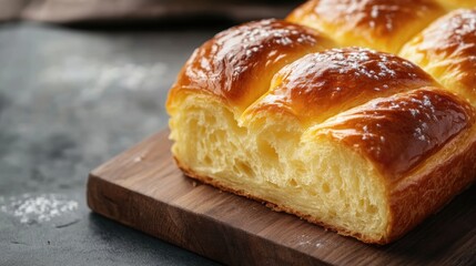 Fluffy Golden Brioche Slice Baked Pastry Breakfast Idea with Space for Text