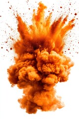 A vibrant orange explosion cloud, showcasing dynamic movement and a burst of energy, set against a white background.