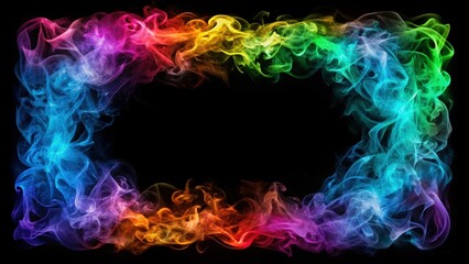 Fototapeta premium Smoke effect colorful frame with swirls on black background, smoke, colorful, frame, swirls, black background, abstract