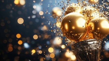 Gold anniversary celebration balloon bursting from a victory trophy