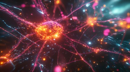 Abstract glowing orb with vibrant lines and particles