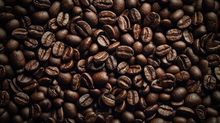 Obraz premium Close-up Texture of Roasted Coffee Beans, Brown Coffee Beans Background, Coffee Bean Pattern
