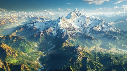 Aerial View of Majestic Snow-Capped Mountains