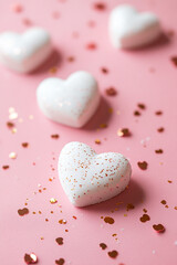 Obraz premium Card featuring hearts on a pink background for Valentine's Day