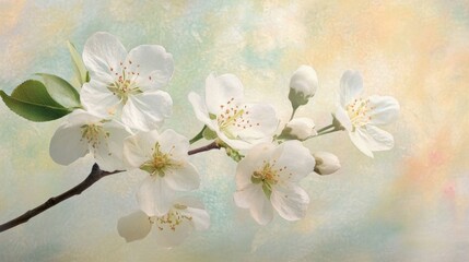 Delicate white blossoms set against a soft pastel backdrop