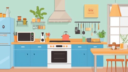 Cozy Modern Kitchen with Colorful Decor and Appliances