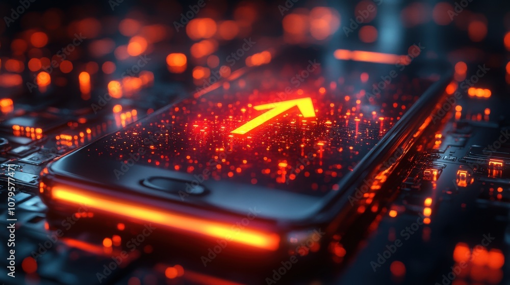 Poster a cell phone with red growth arrow on it 3d rendering