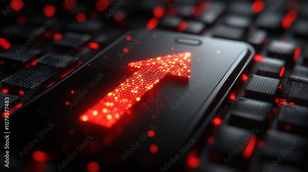 Aufkleber a cell phone with red growth arrow on it 3d rendering