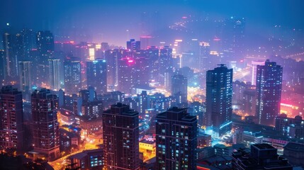 Fototapeta premium Night views of urban architecture appear blurry, AI-generated images