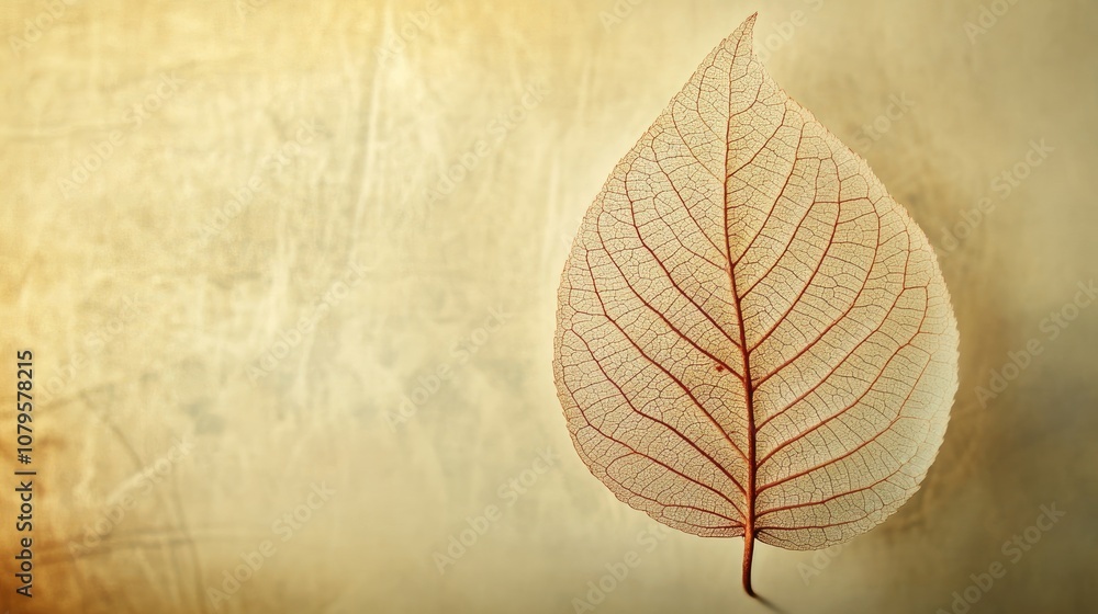 Poster peach fuzz textured leaf with intricate lines against a natural backdrop