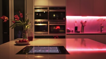 Modern Kitchen with Ambient Lighting and Smart Features