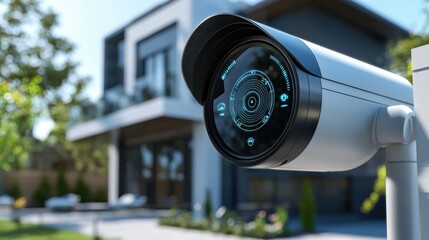 Modern Security Camera with Digital Interface Outside Home