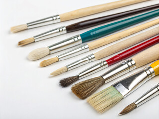 Fototapeta premium set of brushes. brush, paint, art, paintbrush, brushes, artist, white, isolated, painting, tool, color, painter, artistic, equipment, set, craft, creativity, drawing, bristle, tools, blue, closeup, ob