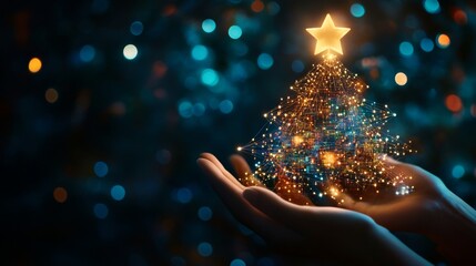 Success Strategy Illuminated: Data Christmas Tree Topped with Star Hands