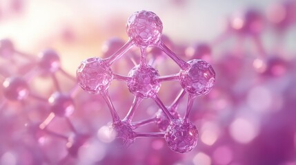 chemical molecule with purple glass background 3d rendering