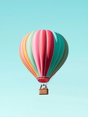 A captivating hot air balloon its vibrant and colorful design standing out against the tranquil azure sky symbolizing the thrill of adventure and the freedom of