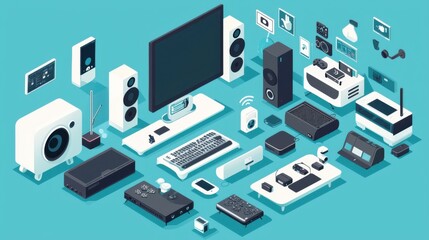 Fototapeta premium Modern Technology Devices in Flat Design Style