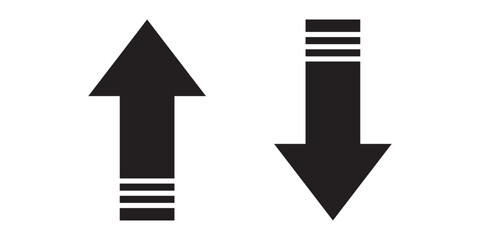 Up down arrow black icon. Forward backward front back sign. Above below under point pointer direction symbol. Lift elevator button vector clipart.