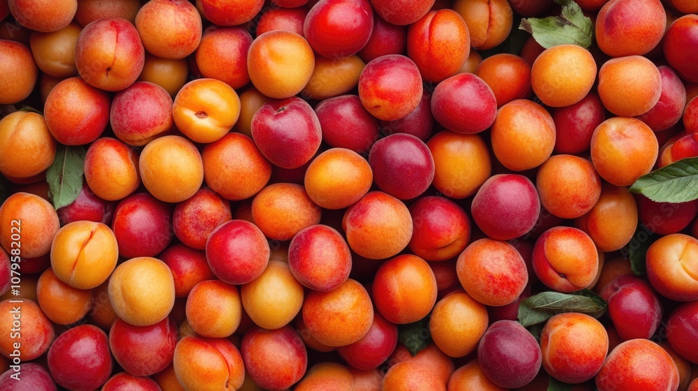 Aufkleber background featuring an array of ripe red and orange apricots