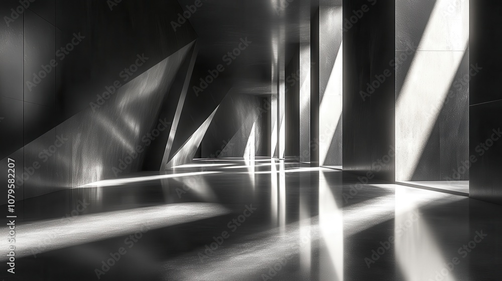 Poster dark room with geometry shape 3d rendering