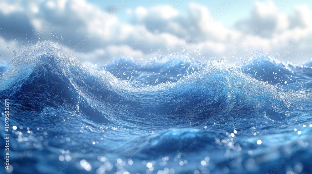 Poster digital blue wave particles background 3d rendering