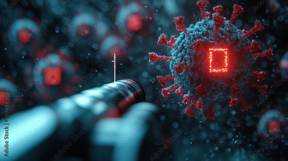 Aufkleber dispersed corona viruses with aiming target 3d rendering