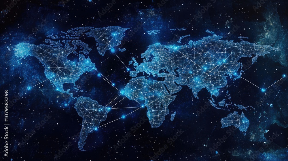 Poster global network connection with shining lights