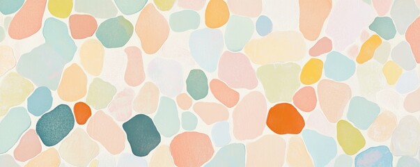 A pastel abstract pattern featuring various organic shapes and colors.