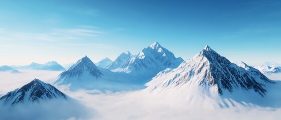 Obraz premium Majestic snow capped mountain peaks reaching towards the heavens under a pristine azure sky creating a serene and landscape for outdoor adventure and