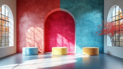 empty product structure with geometric background 3d rendering